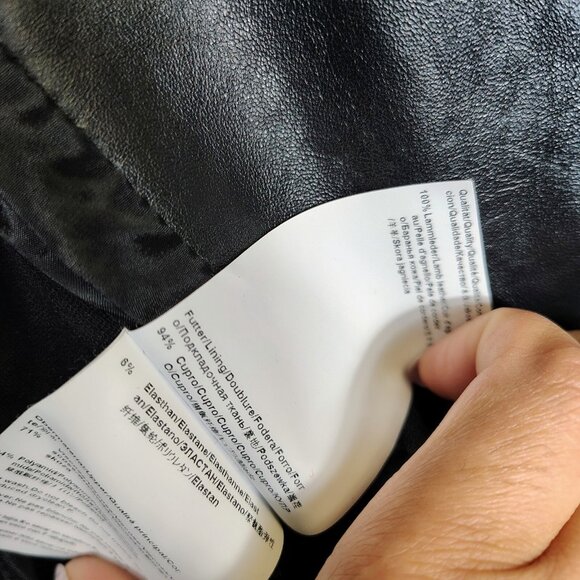 Hugo Boss Jacket Women 6 Black 100% Lamb Leather Front One-Button Preppy Biker - Picture 9 of 16